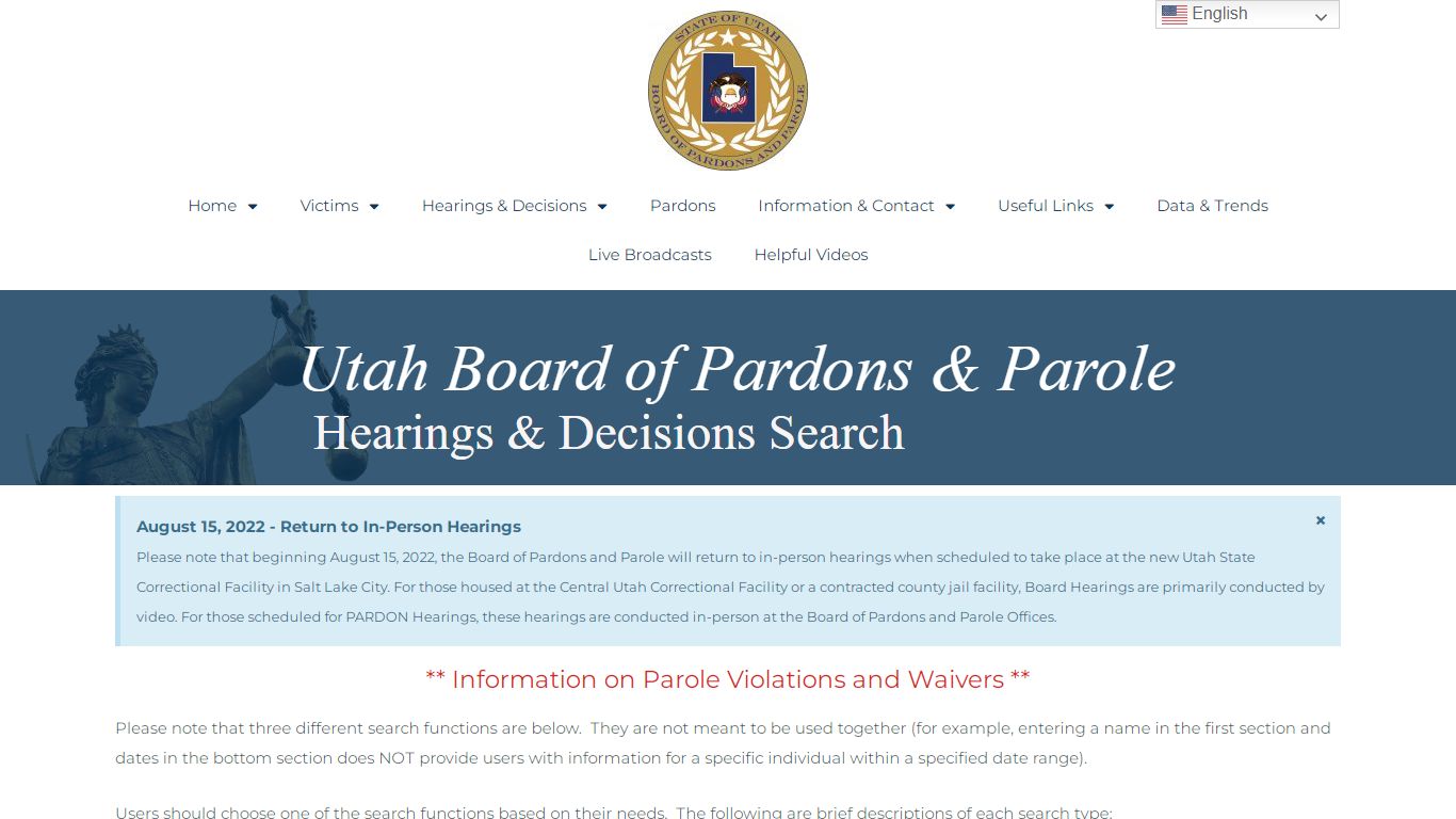 Search Board Hearings and Decisions – Utah Board of Pardons & Parole